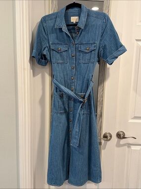 Sezane Blue Denim Midi Shirt Dress
